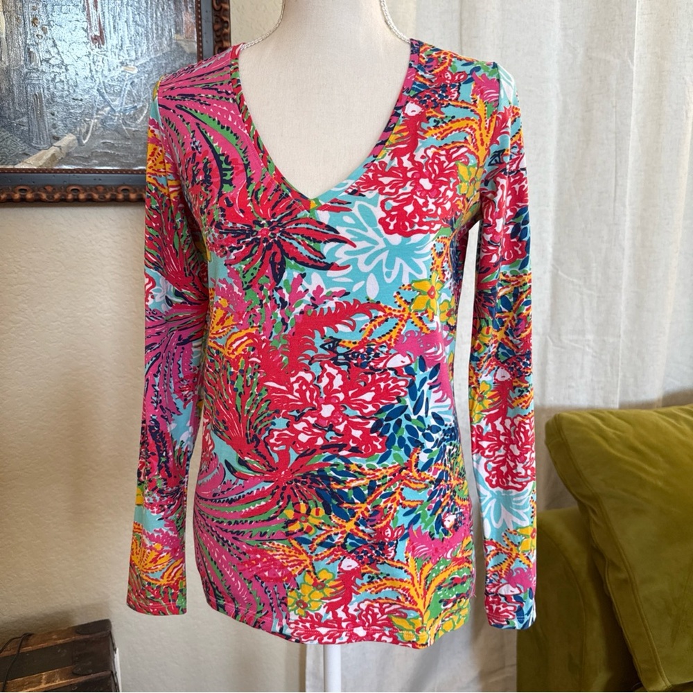 Lily‎ Pulitzer Floral Blouse Top Women’s Sz S Miami Beach Vibes Floral Whimsy